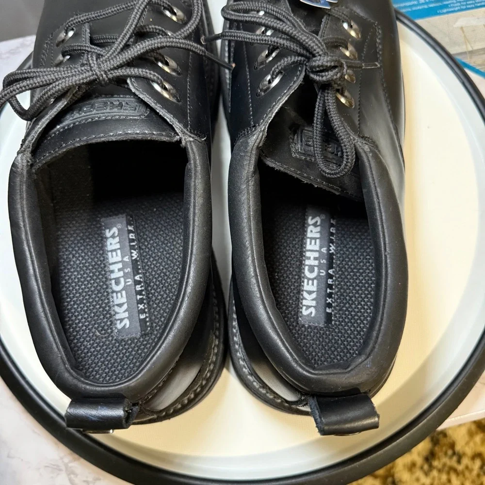 Skechers Cool Cat Pixel Lug Sole Oxfords Mens 13 Wide Black Leather Work Grunge